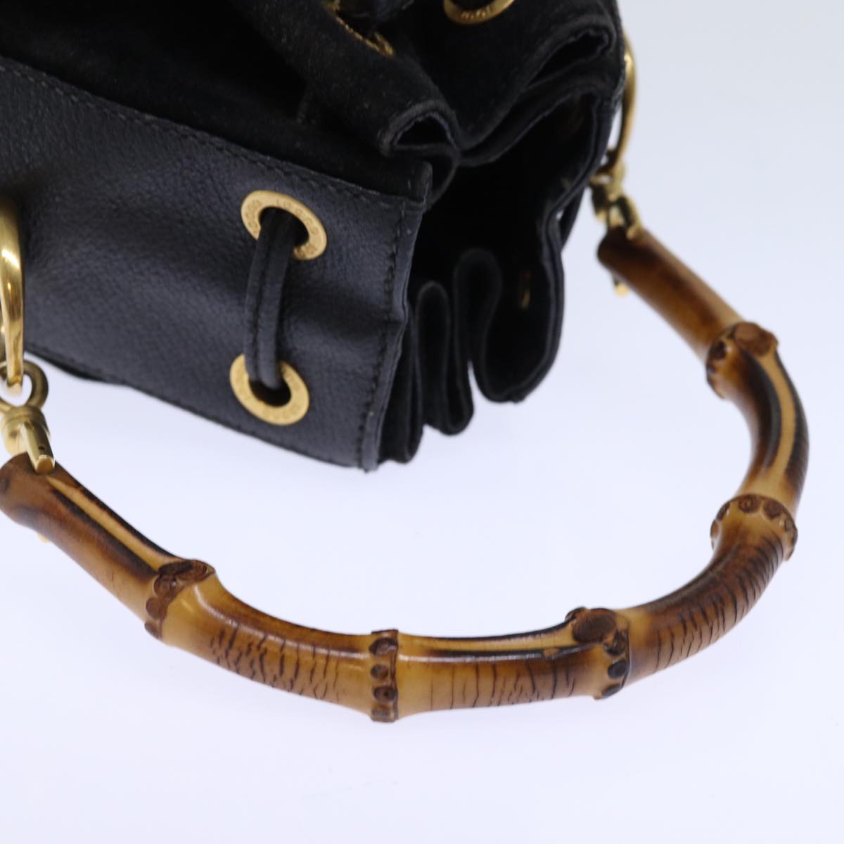 GUCCI Bamboo Hand Bag Suede 2way Black 001 2865 1657 bs13831