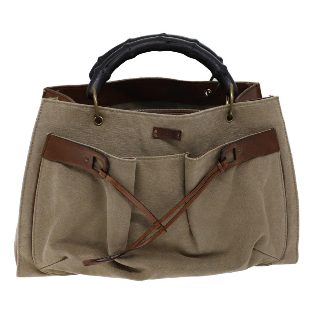 GUCCI Bamboo Hand Bag Canvas Beige 109138 bs13846