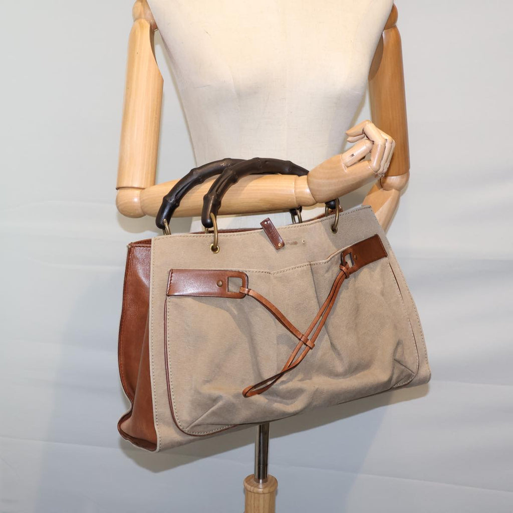 GUCCI Bamboo Hand Bag Canvas Beige 109138 bs13846