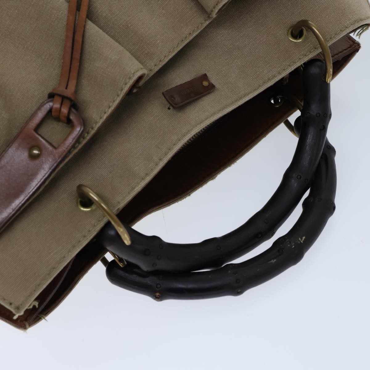GUCCI Bamboo Hand Bag Canvas Beige 109138 bs13846