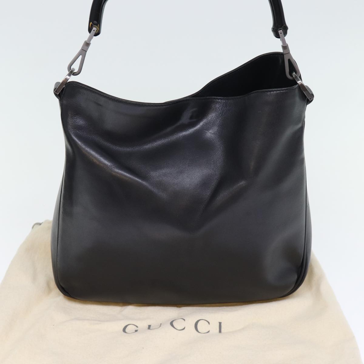 GUCCI Bamboo Hand Bag Leather Black 001 1638 200047 bs13847