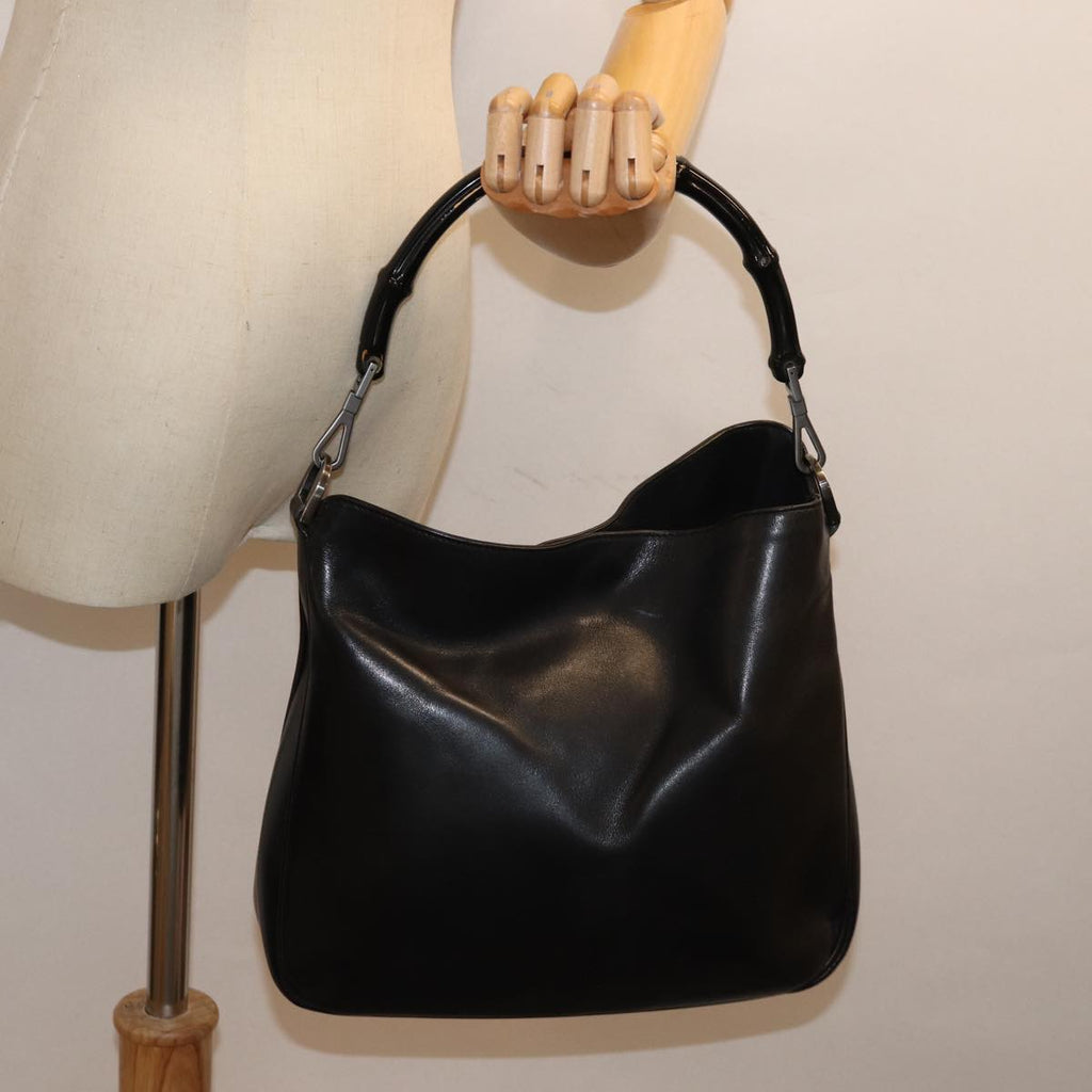 GUCCI Bamboo Hand Bag Leather Black 001 1638 200047 bs13847
