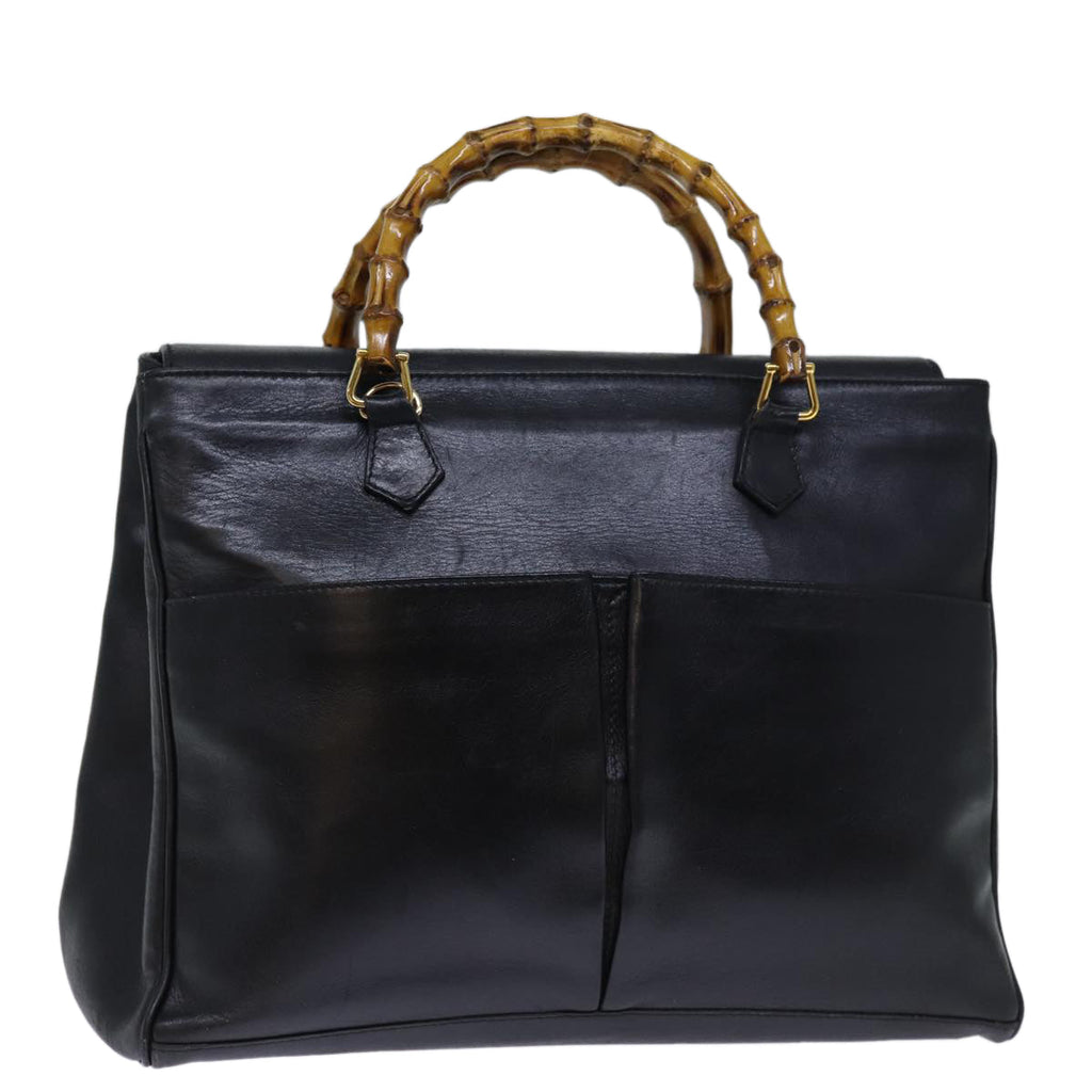 GUCCI Bamboo Hand Bag Leather Black 002 123 0322 bs13848