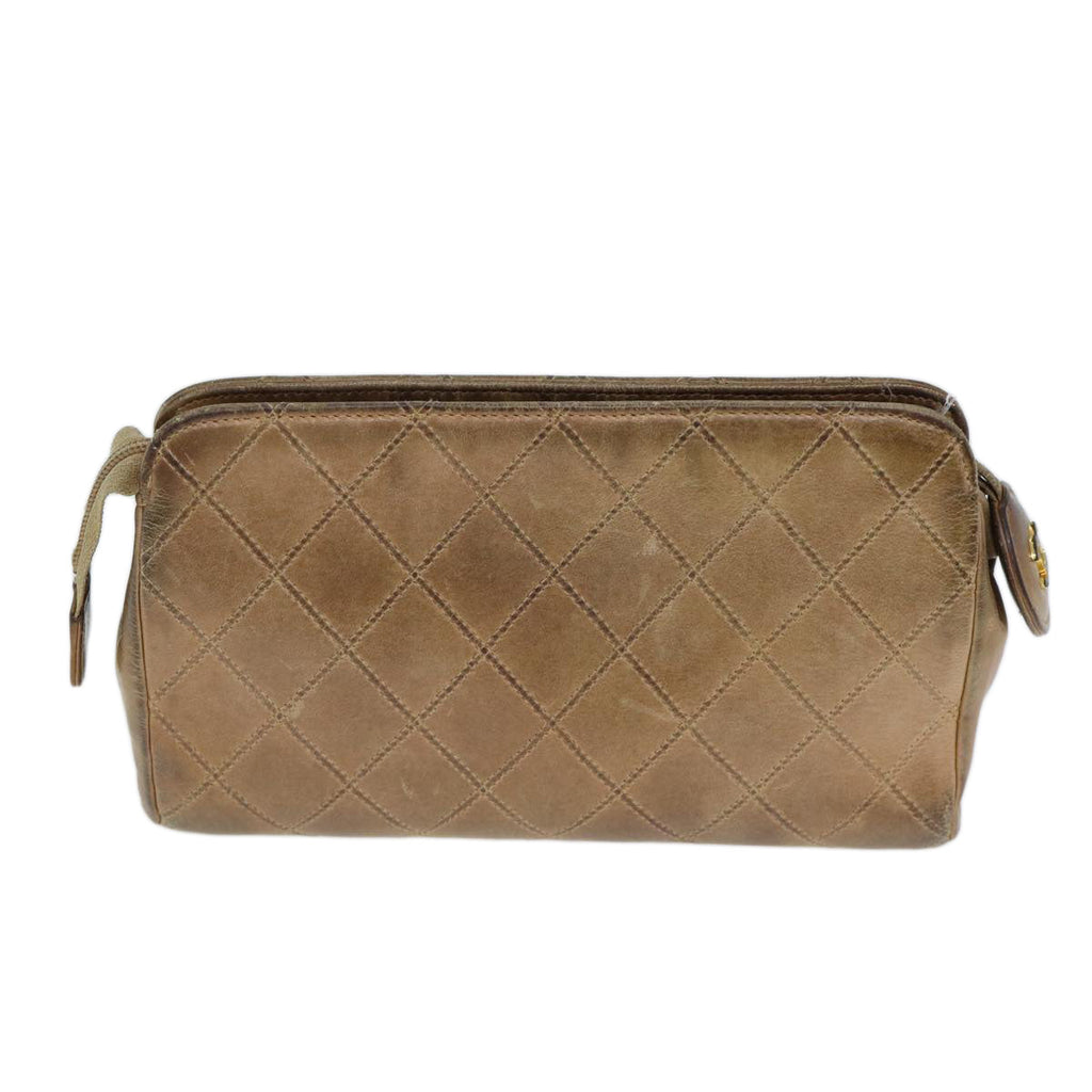 CHANEL Bicolole Pouch Leather Beige CC bs13900