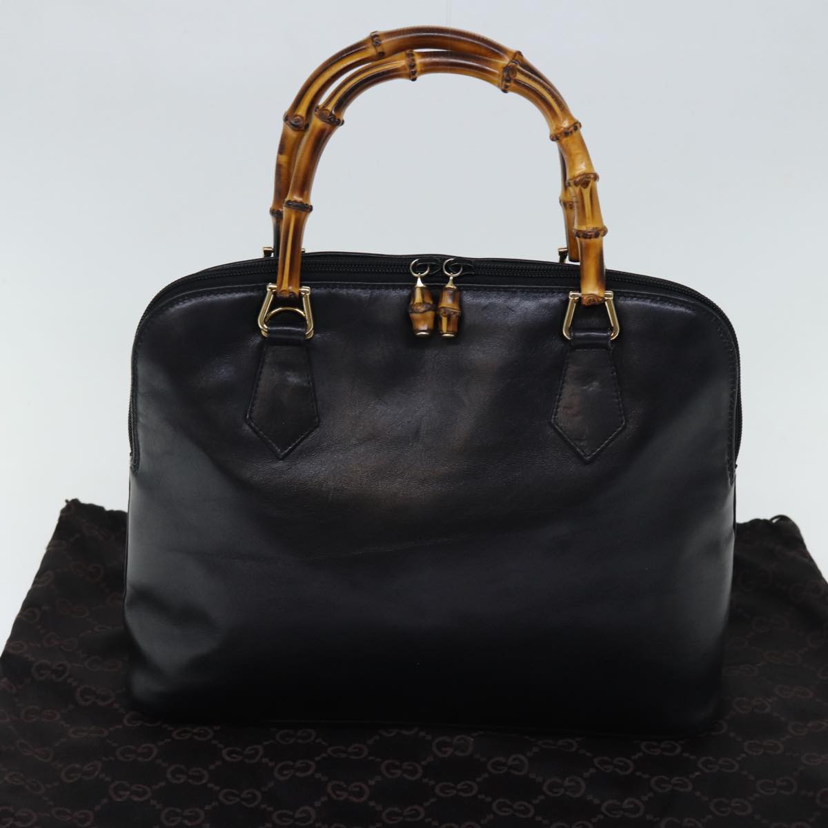 GUCCI Bamboo Hand Bag Leather Black 000 1186 0289 bs13925