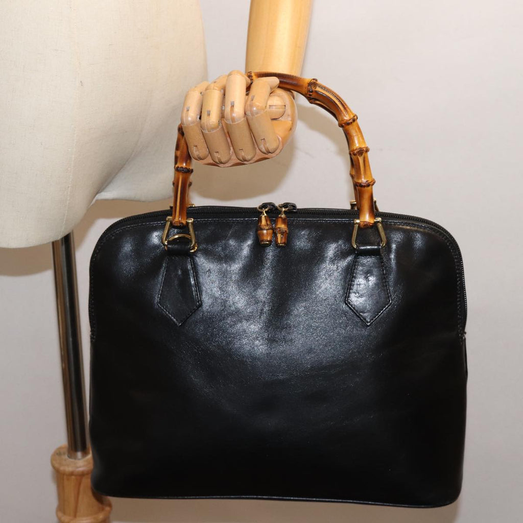 GUCCI Bamboo Hand Bag Leather Black 000 1186 0289 bs13925