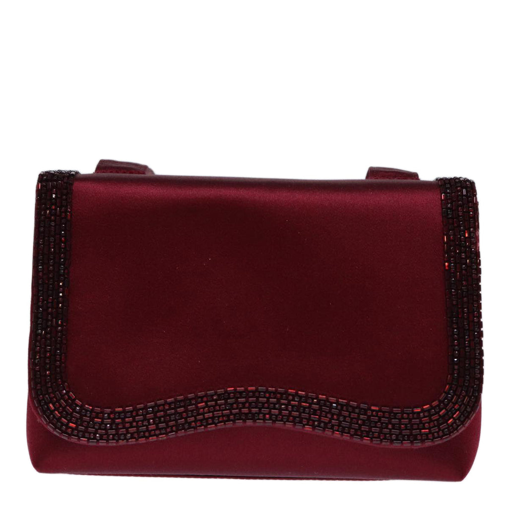 CHANEL Shoulder Bag Satin Red CC bs13944