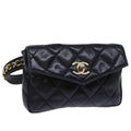 CHANEL Matelasse Turn Lock Waist bag Leather Black CC bs13969