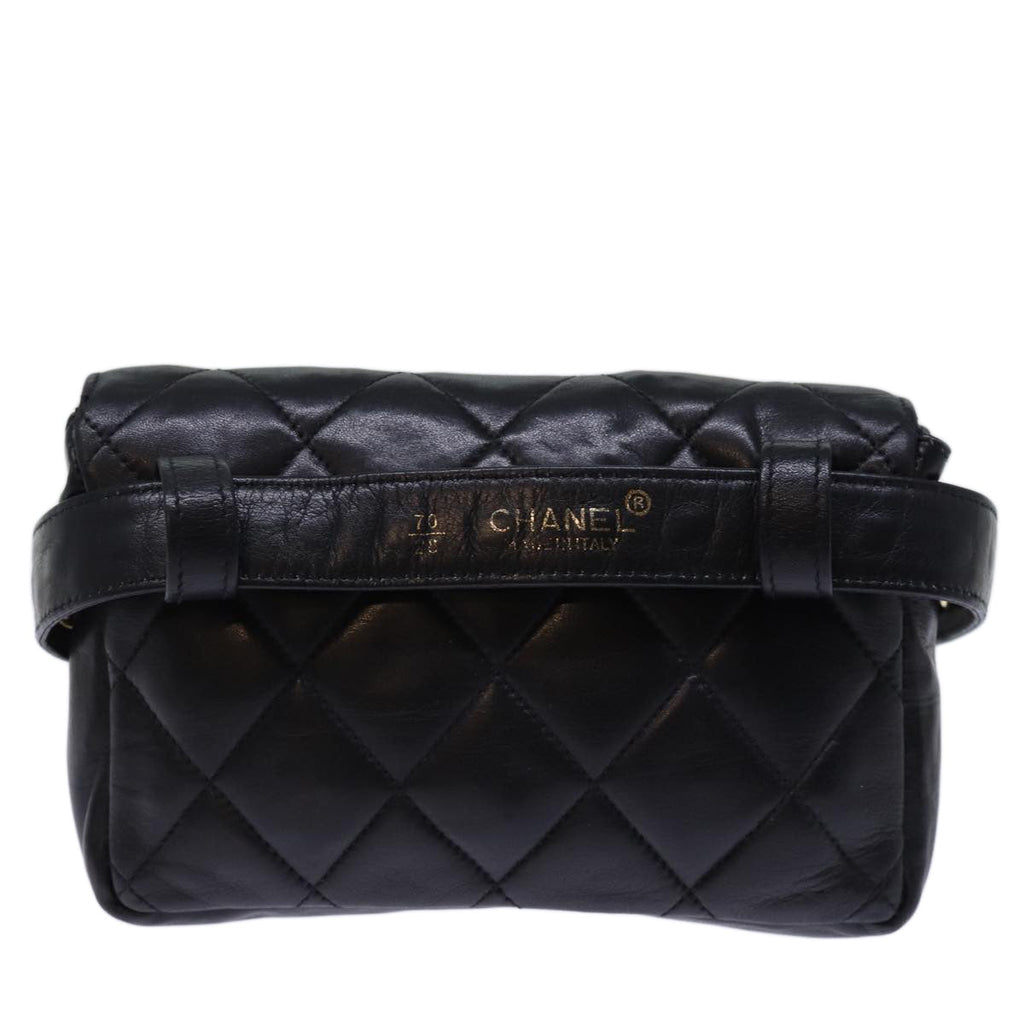 CHANEL Matelasse Turn Lock Waist bag Leather Black CC bs13969