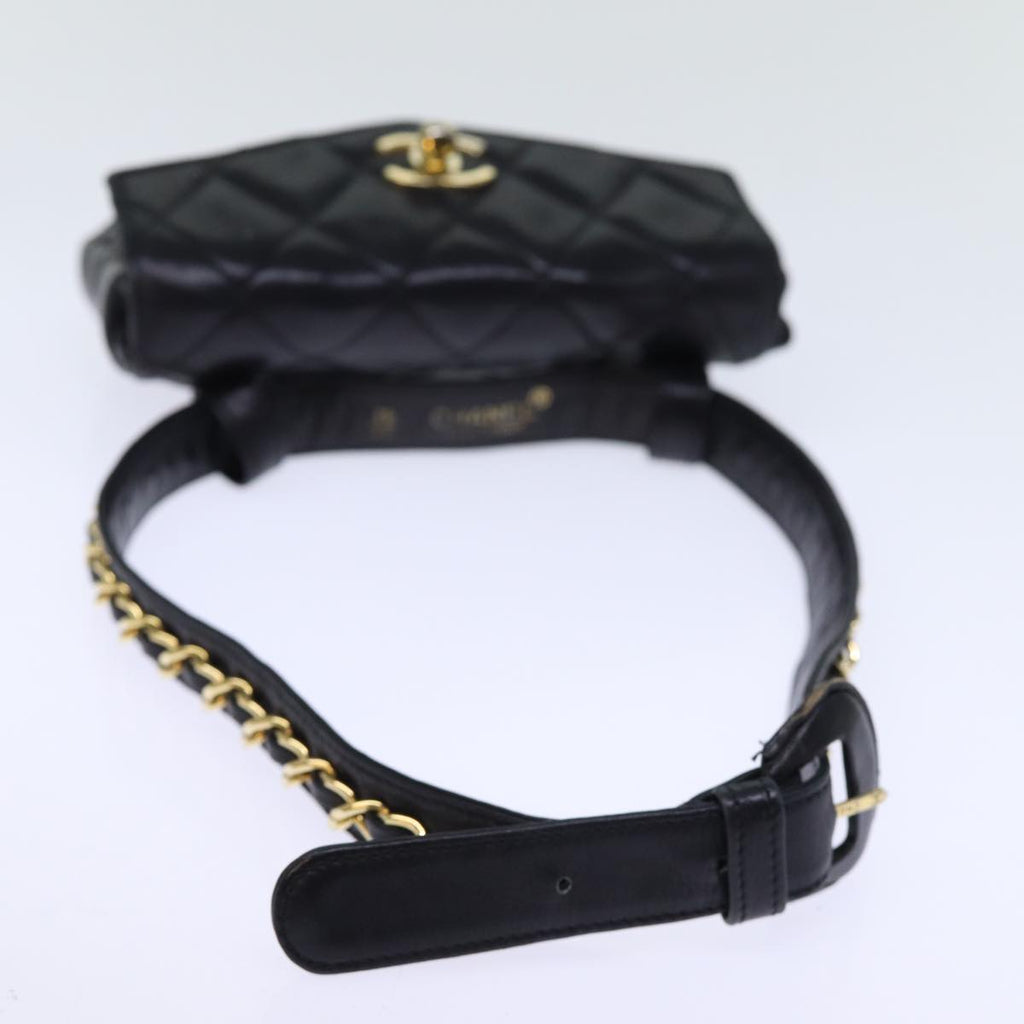 CHANEL Matelasse Turn Lock Waist bag Leather Black CC bs13969