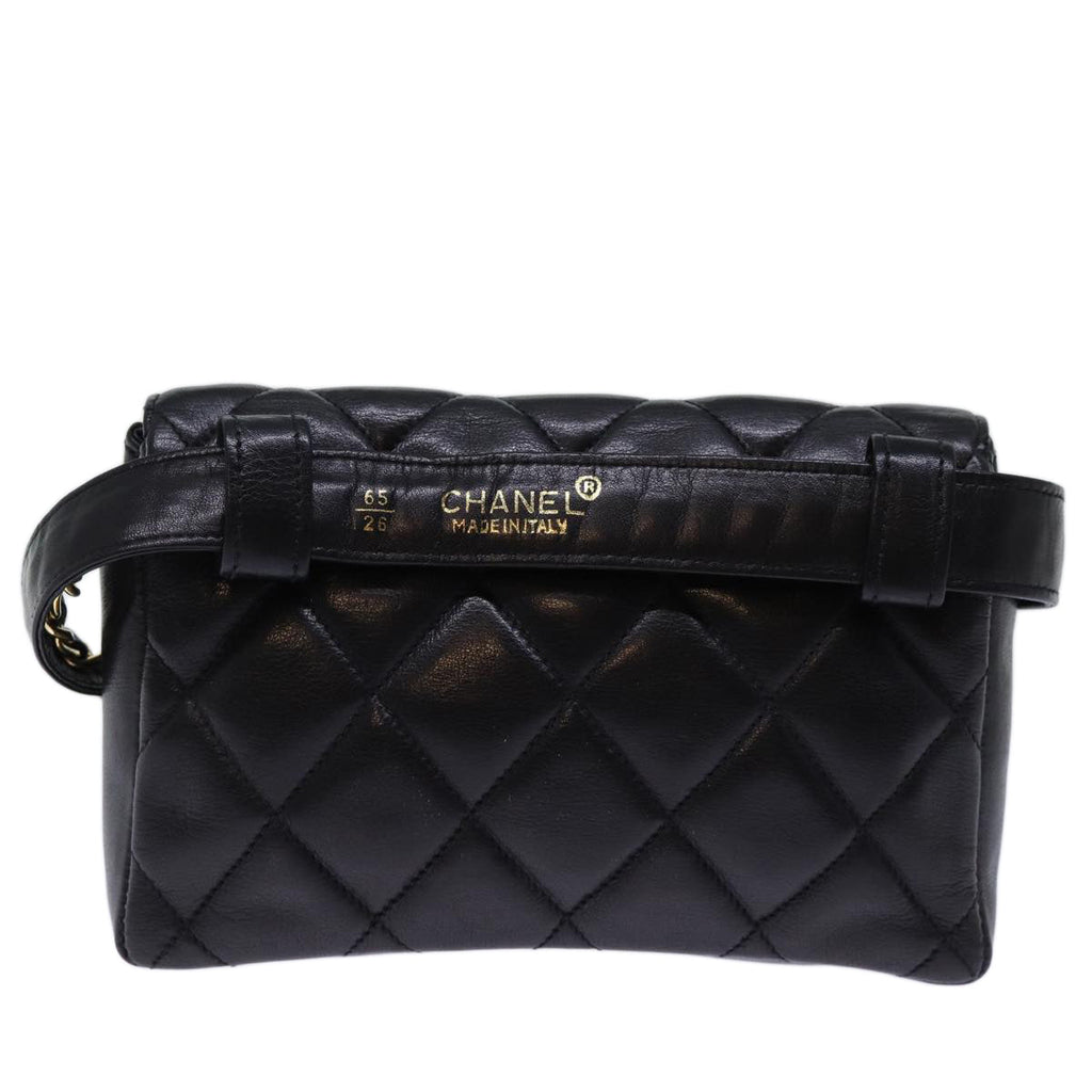 CHANEL Matelasse Turn Lock Waist bag Leather Black CC bs13970