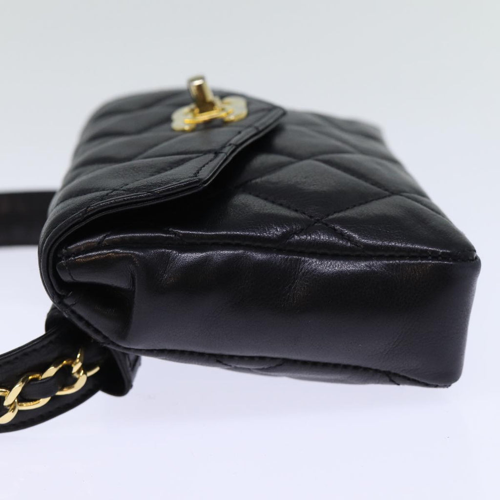 CHANEL Matelasse Turn Lock Waist bag Leather Black CC bs13970