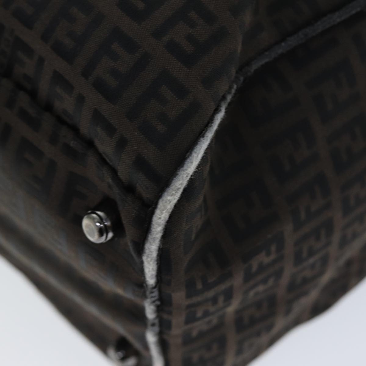 FENDI Zucchino Canvas Boston Bag Brown Black bs14074
