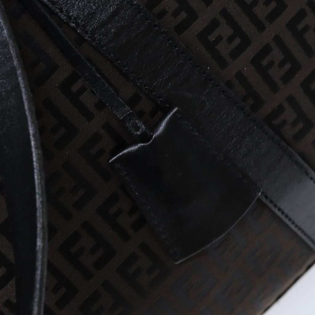 FENDI Zucchino Canvas Boston Bag Brown Black bs14074