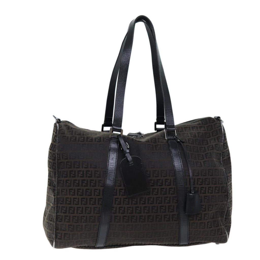FENDI Zucchino Canvas Boston Bag Brown Black bs14074