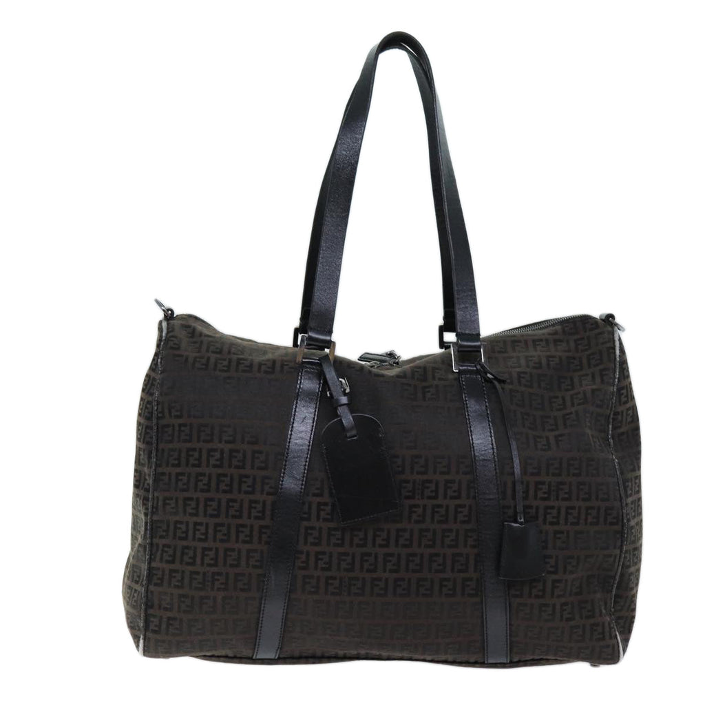FENDI Zucchino Canvas Boston Bag Brown Black bs14074