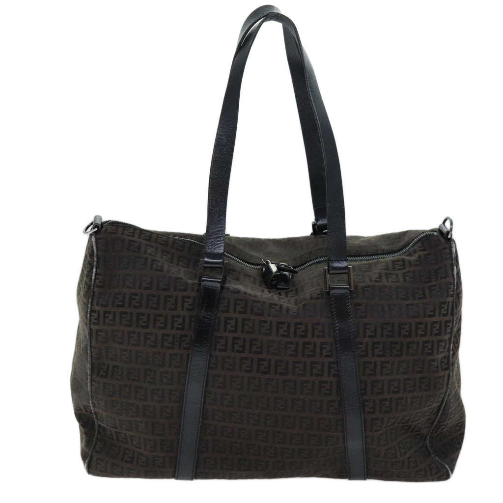 FENDI Zucchino Canvas Boston Bag Brown Black bs14074