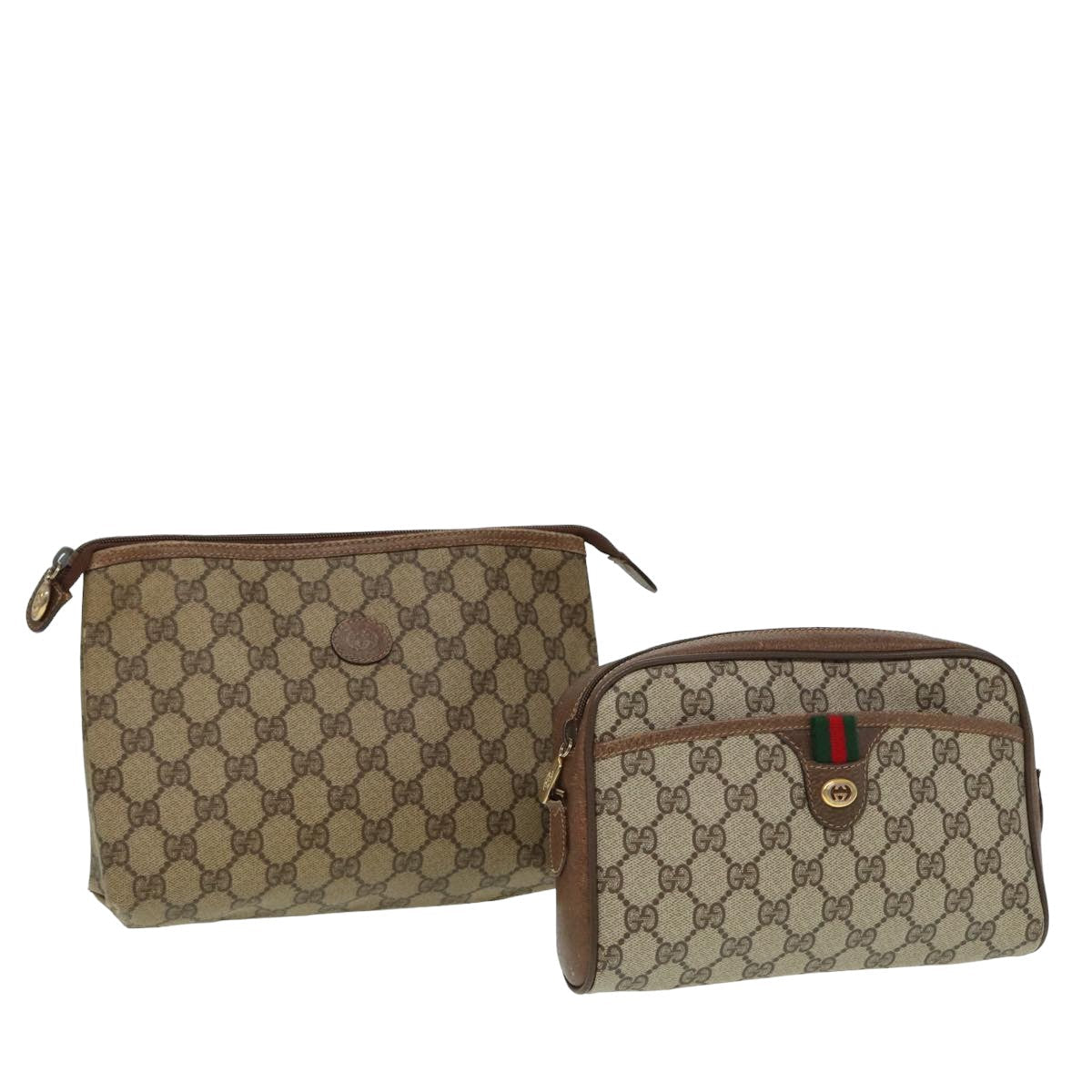 GUCCI GG Supreme Web Sherry Line Clutch Bag 2Set Beige Red Green bs14077