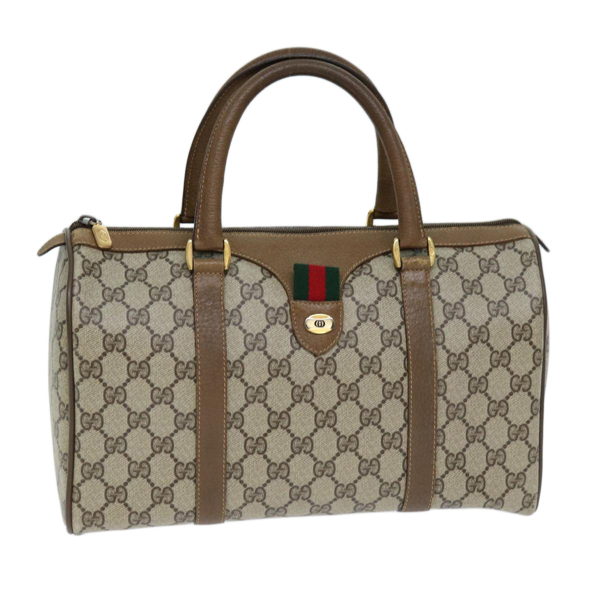 GUCCI GG Supreme Web Sherry Line Boston Bag Beige Red 111 02 007 bs14106