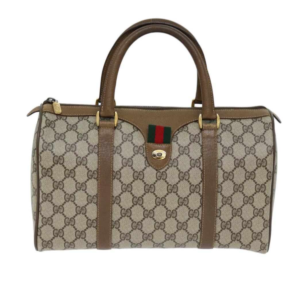 GUCCI GG Supreme Web Sherry Line Boston Bag Beige Red 111 02 007 bs14106