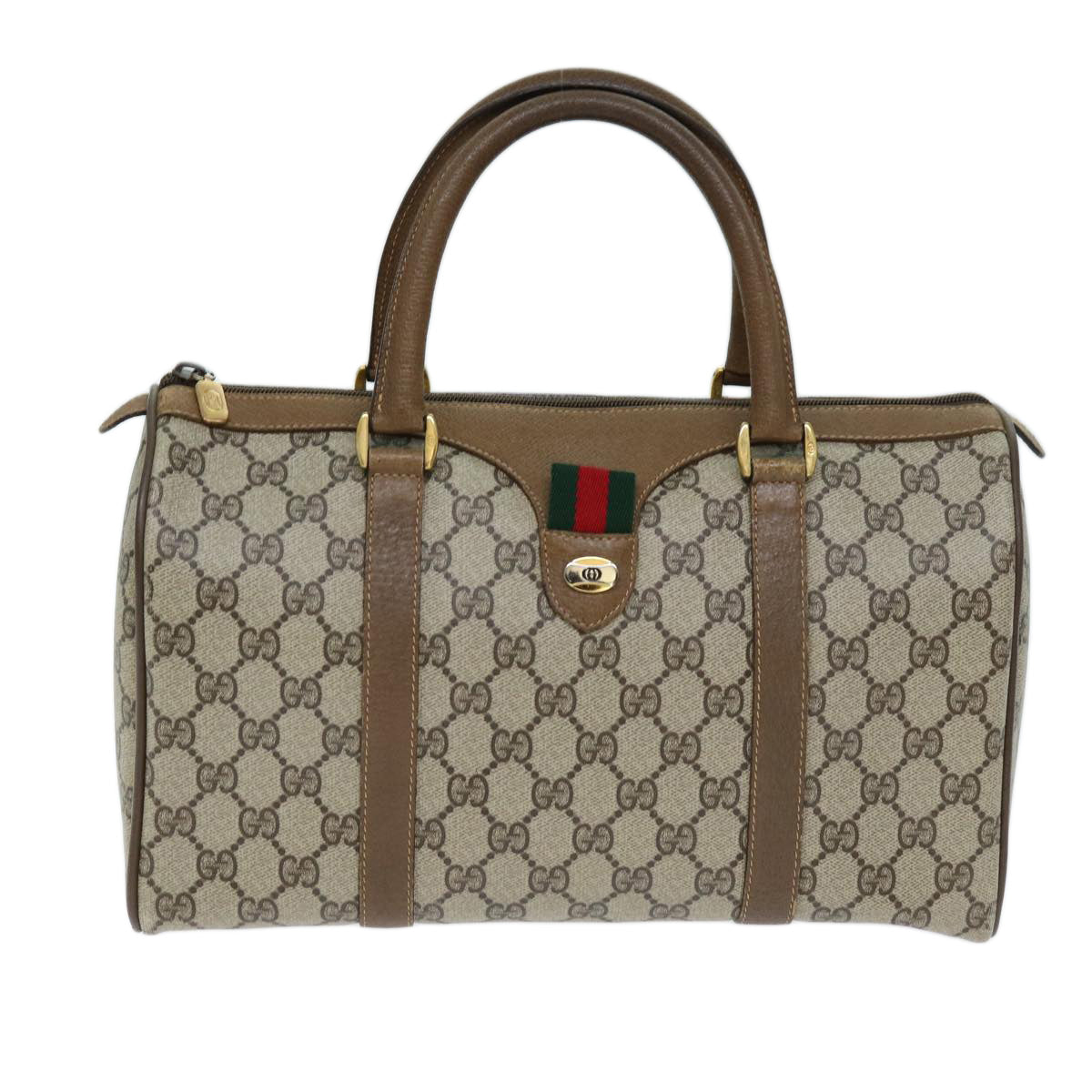 GUCCI GG Supreme Web Sherry Line Boston Bag Beige Red 111 02 007 bs14106