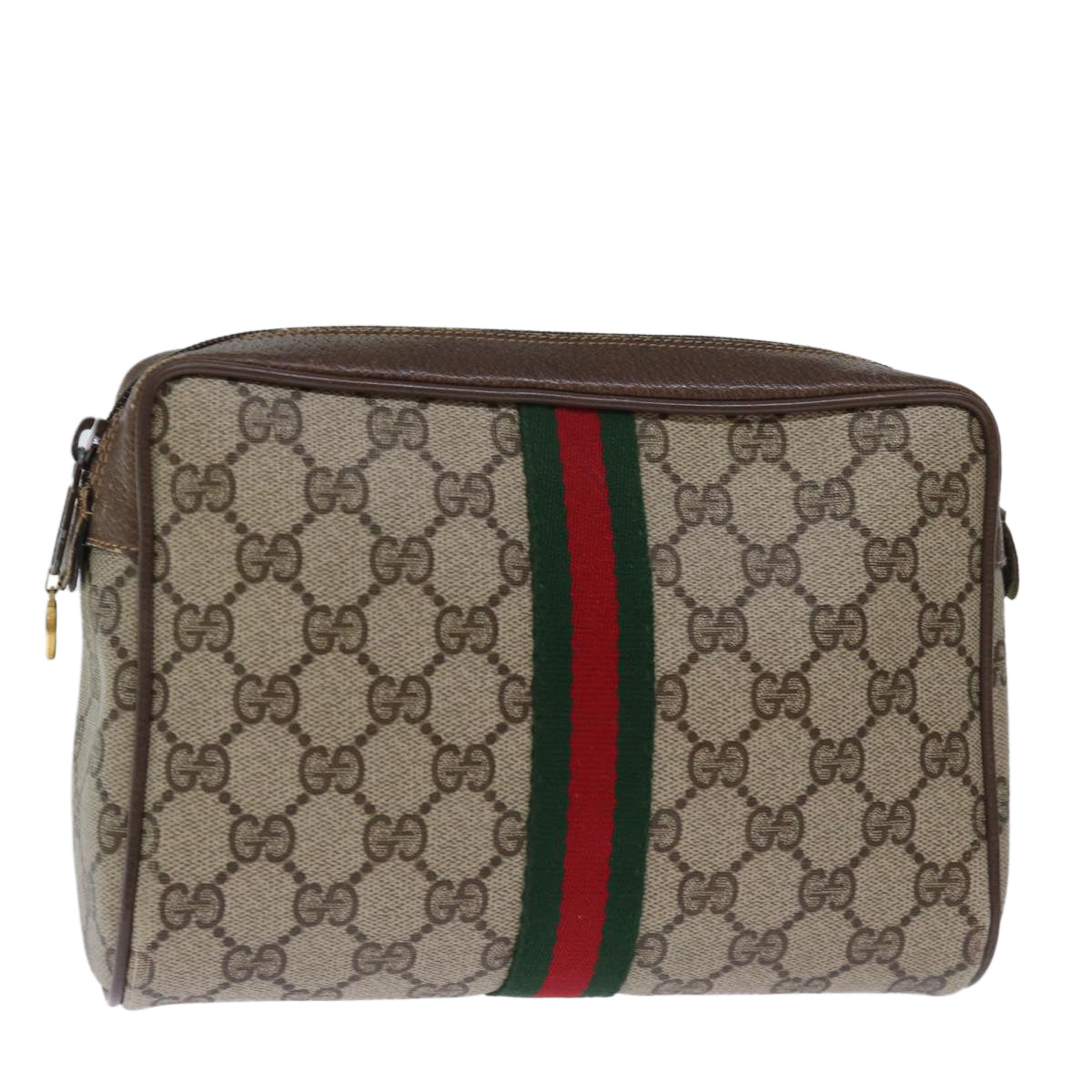 GUCCI GG Supreme Web Sherry Line Clutch Bag PVC Beige Red 75 01 012 bs14245