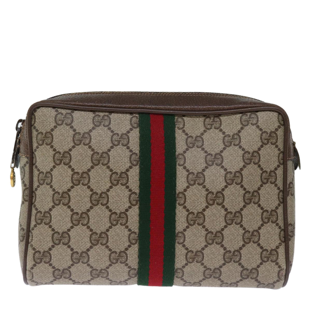 GUCCI GG Supreme Web Sherry Line Clutch Bag PVC Beige Red 75 01 012 bs14245