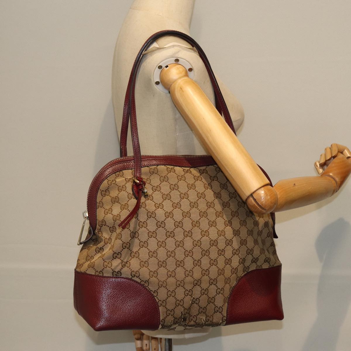 GUCCI GG Canvas Shoulder Bag Bordeaux Beige 323673 bs14437