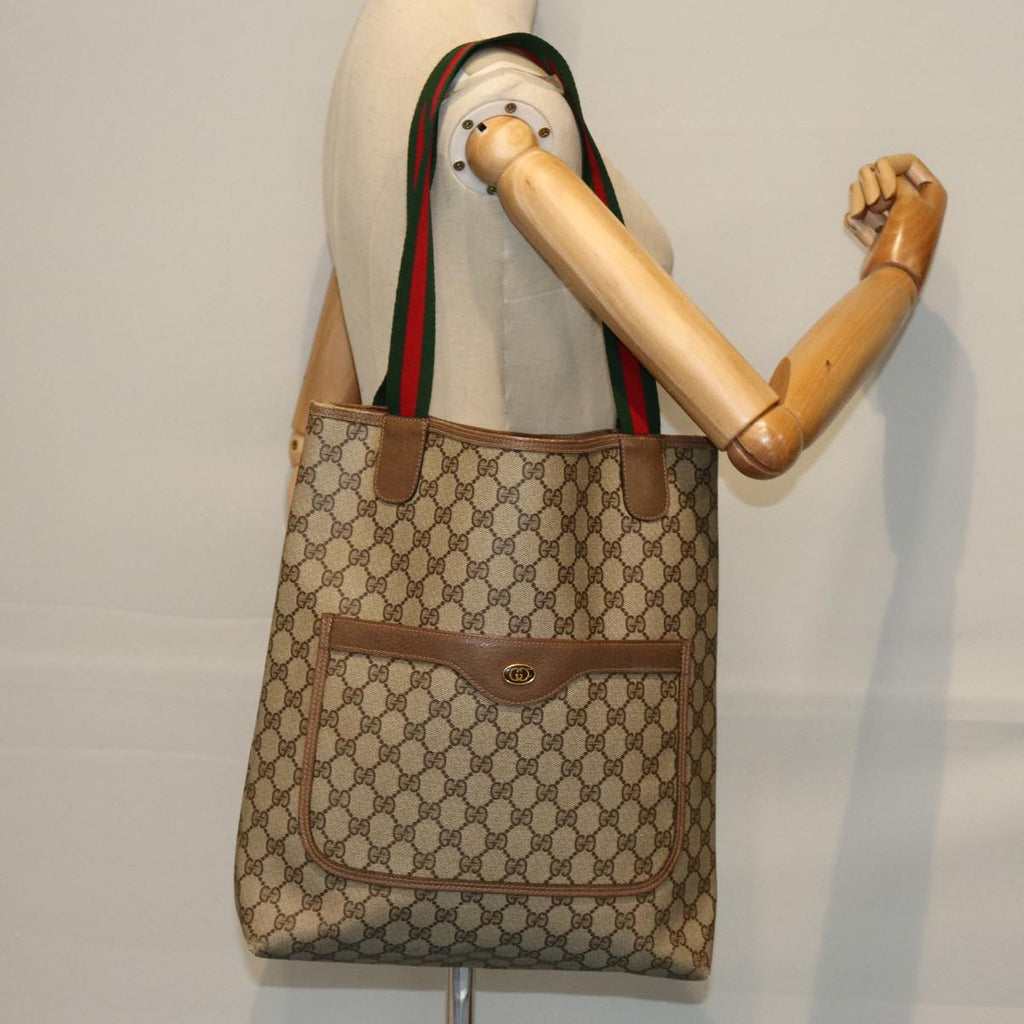 GUCCI GG Supreme Web Sherry Line Tote Bag PVC Beige Red 39 02 003 bs14438