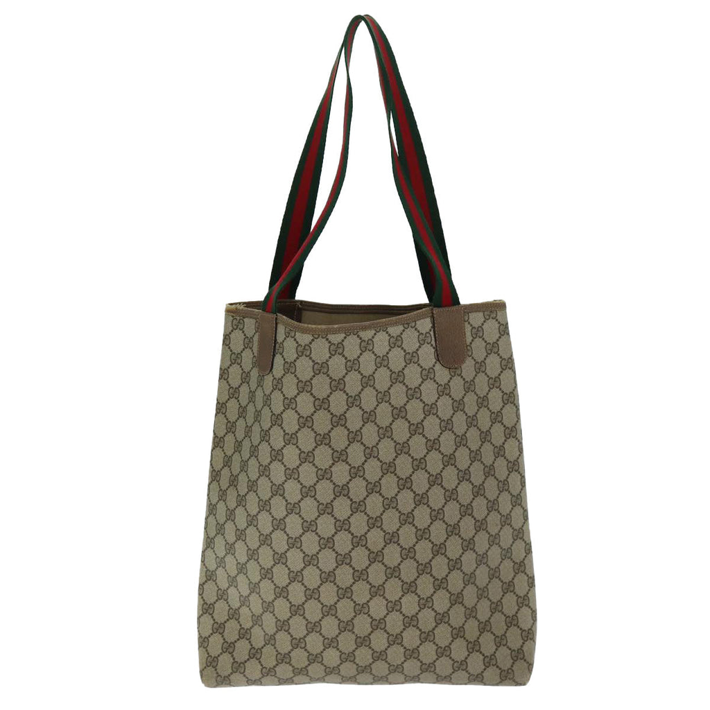 GUCCI GG Supreme Web Sherry Line Tote Bag PVC Beige Red 39 02 003 bs14438