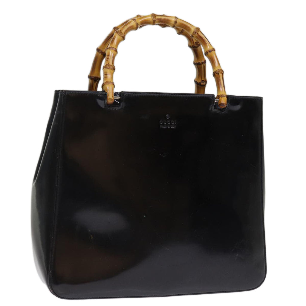 GUCCI Bamboo Hand Bag Enamel Black 93152 bs14450