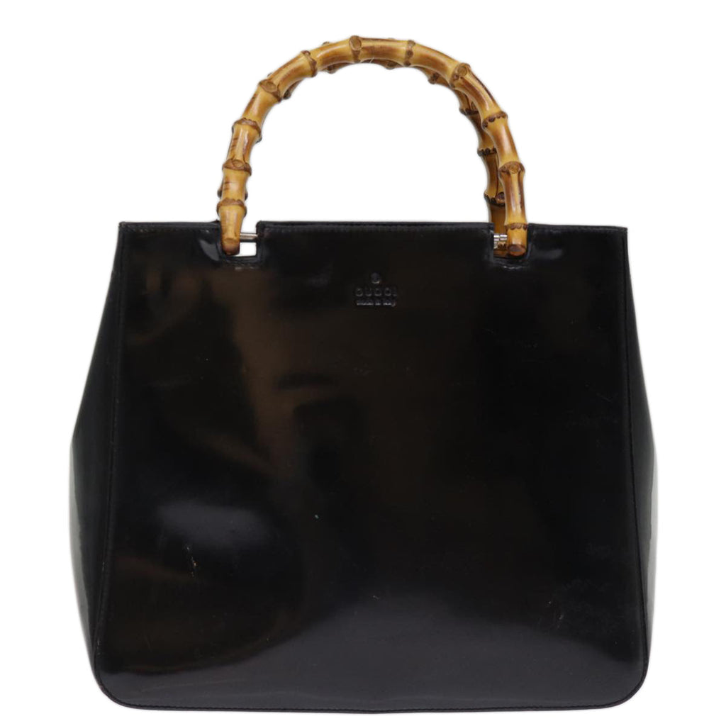 GUCCI Bamboo Hand Bag Enamel Black 93152 bs14450