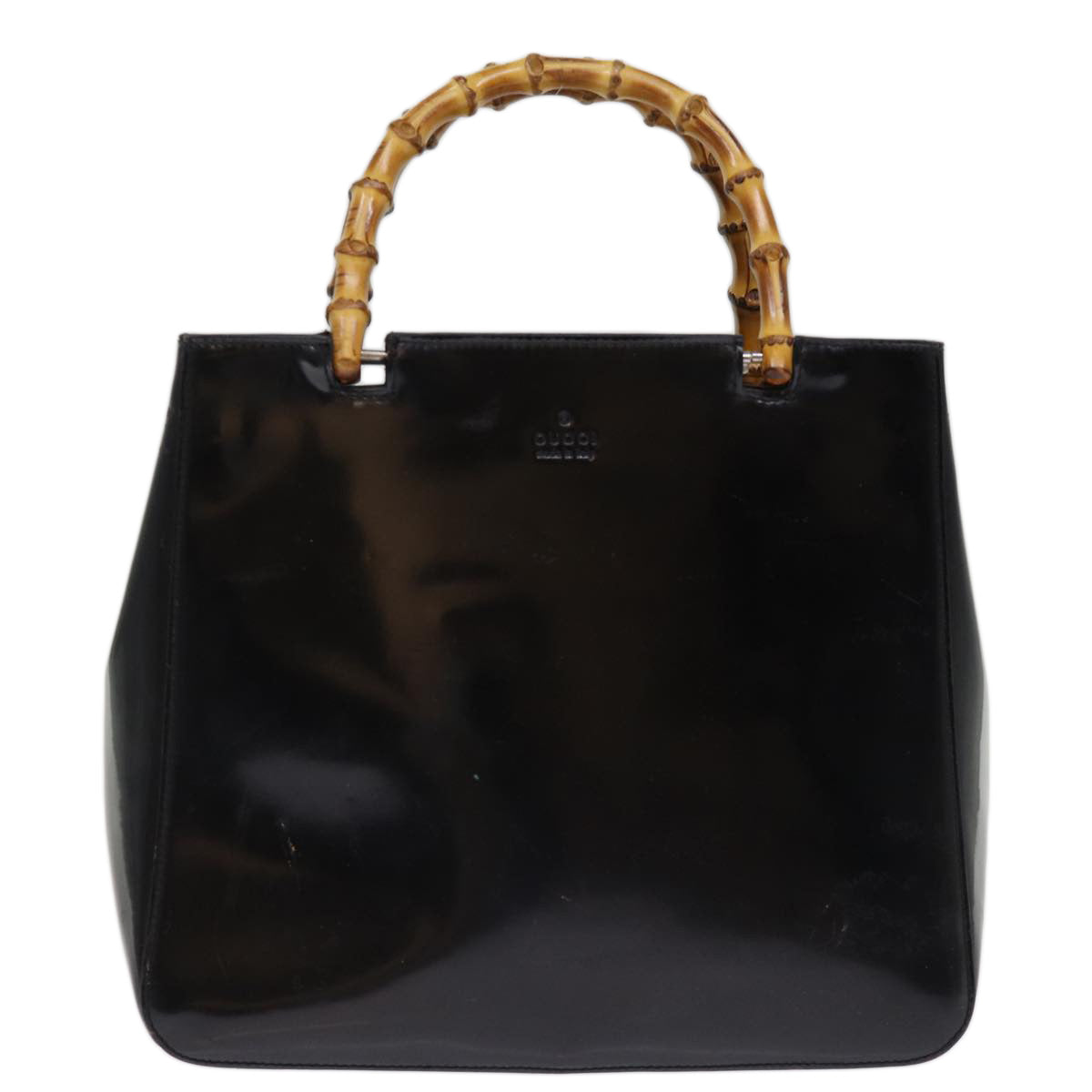 GUCCI Bamboo Hand Bag Enamel Black 93152 bs14450