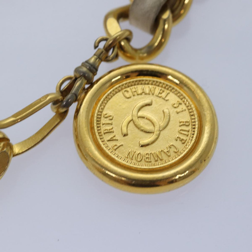 CHANEL Chain Belt metal 32.3"""""""" Gold White CC bs14521
