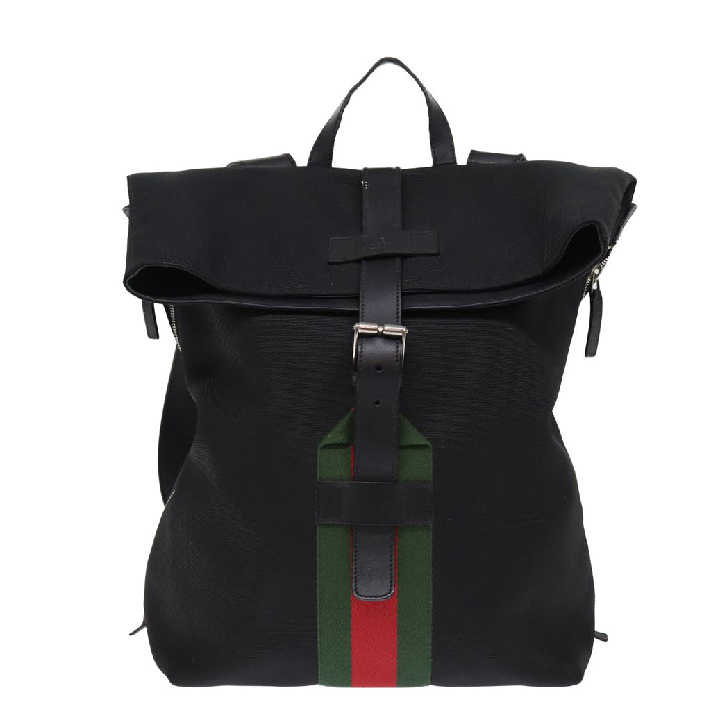 GUCCI Web Sherry Line Backpack Canvas Leather Black Red 337075 bs14560