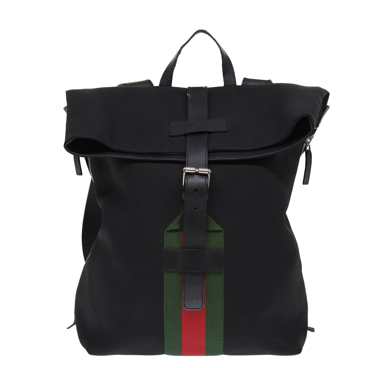 GUCCI Web Sherry Line Backpack Canvas Leather Black Red 337075 bs14560