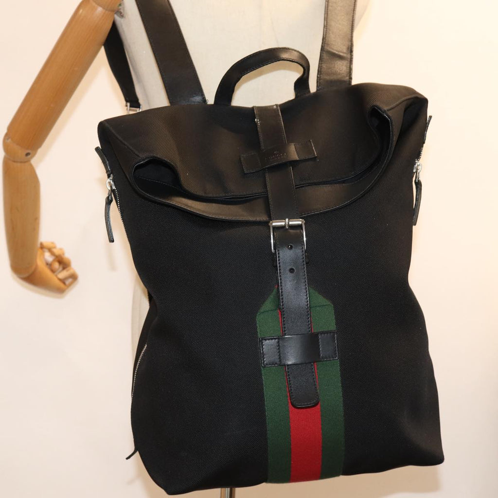 GUCCI Web Sherry Line Backpack Canvas Leather Black Red 337075 bs14560