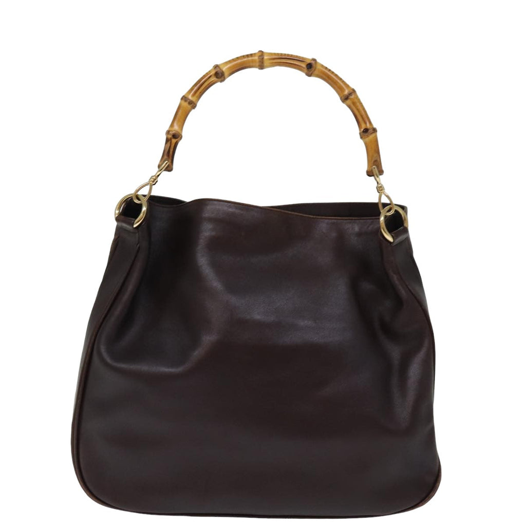 GUCCI Hand Bag Leather Brown bs14618