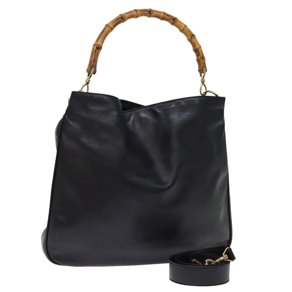 GUCCI Bamboo Hand Bag Leather 2way Black 001 1577 bs14679