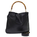 GUCCI Bamboo Hand Bag Leather 2way Black 001 1577 bs14679