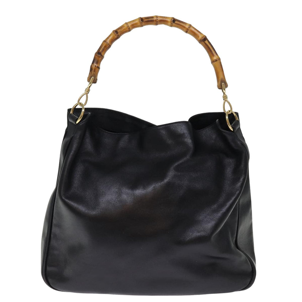 GUCCI Bamboo Hand Bag Leather 2way Black 001 1577 bs14679