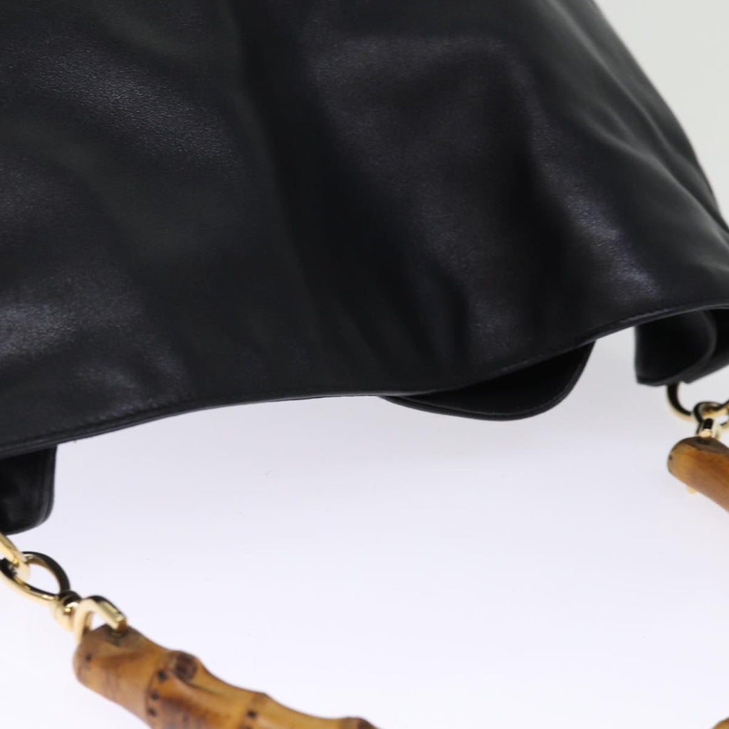 GUCCI Bamboo Hand Bag Leather 2way Black 001 1577 bs14679