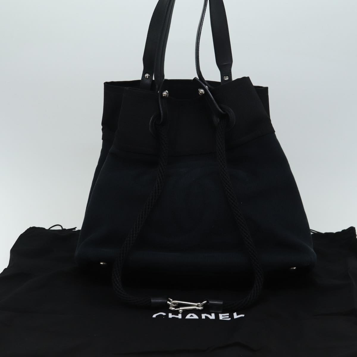 CHANEL Tote Bag Canvas Black CC bs14726