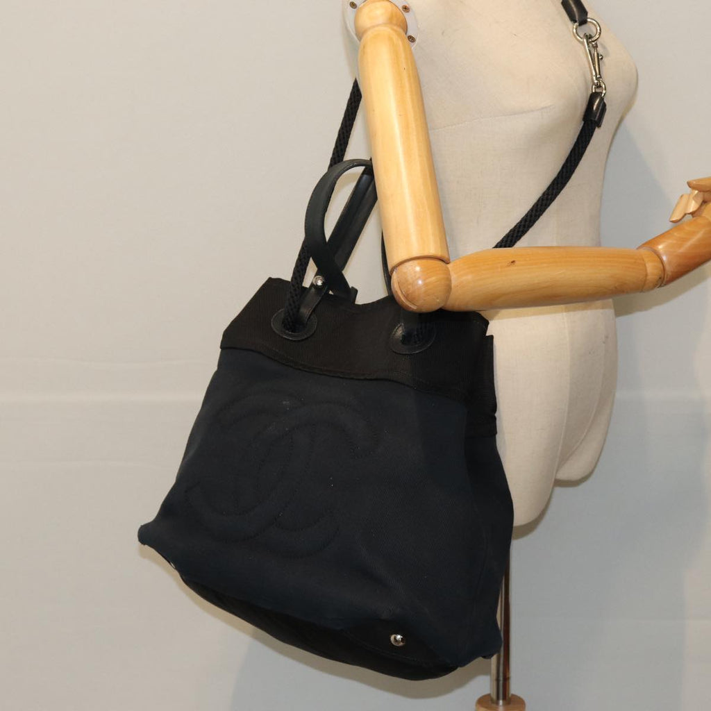 CHANEL Tote Bag Canvas Black CC bs14726