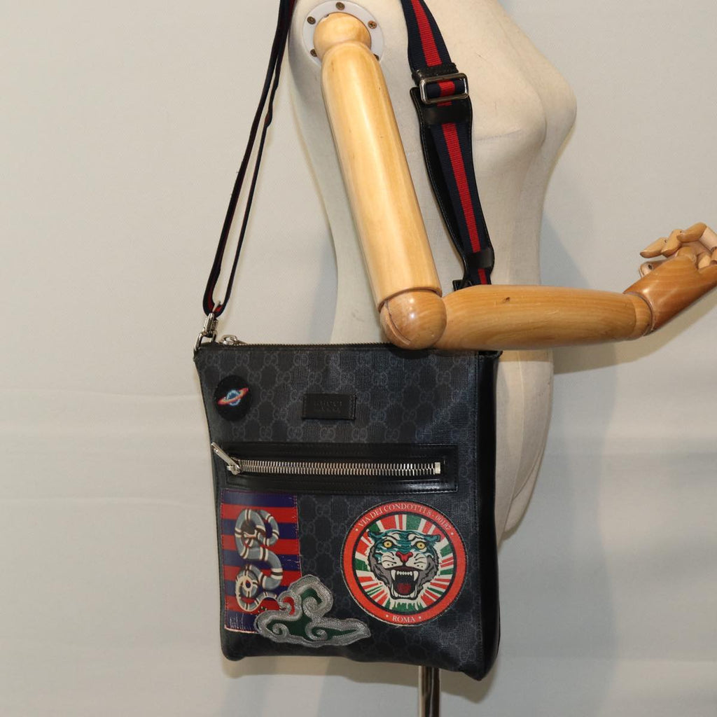 GUCCI Sherry Line Courier GG Supreme Shoulder Bag PVC Black 474137 bs14833