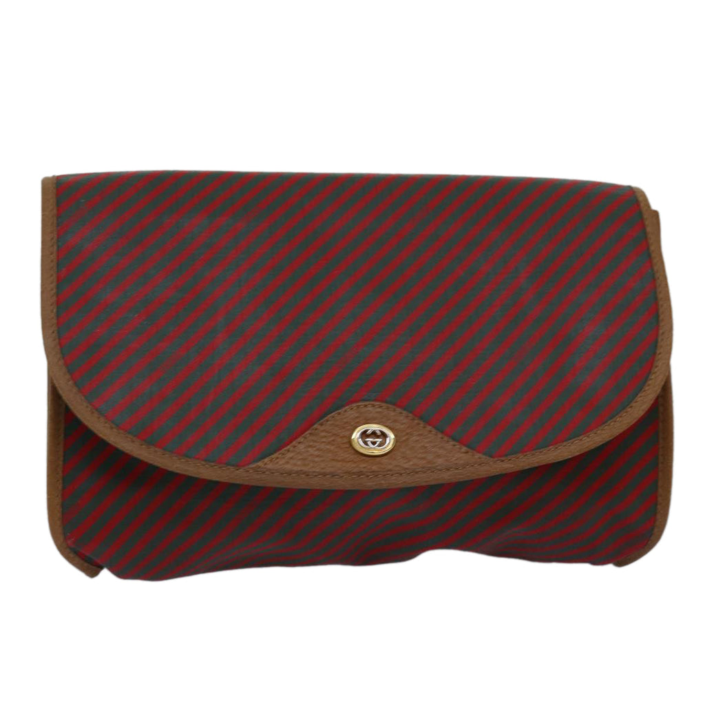GUCCI Clutch Bag Coated Canvas Red Green 89 01 039 bs14889