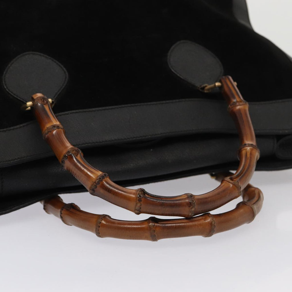 GUCCI Bamboo Hand Bag Suede Leather Black 002 1186 0259 bs14947