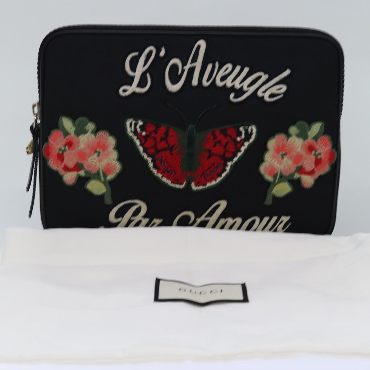 GUCCI Clutch Bag Canvas Black 473883 bs14950