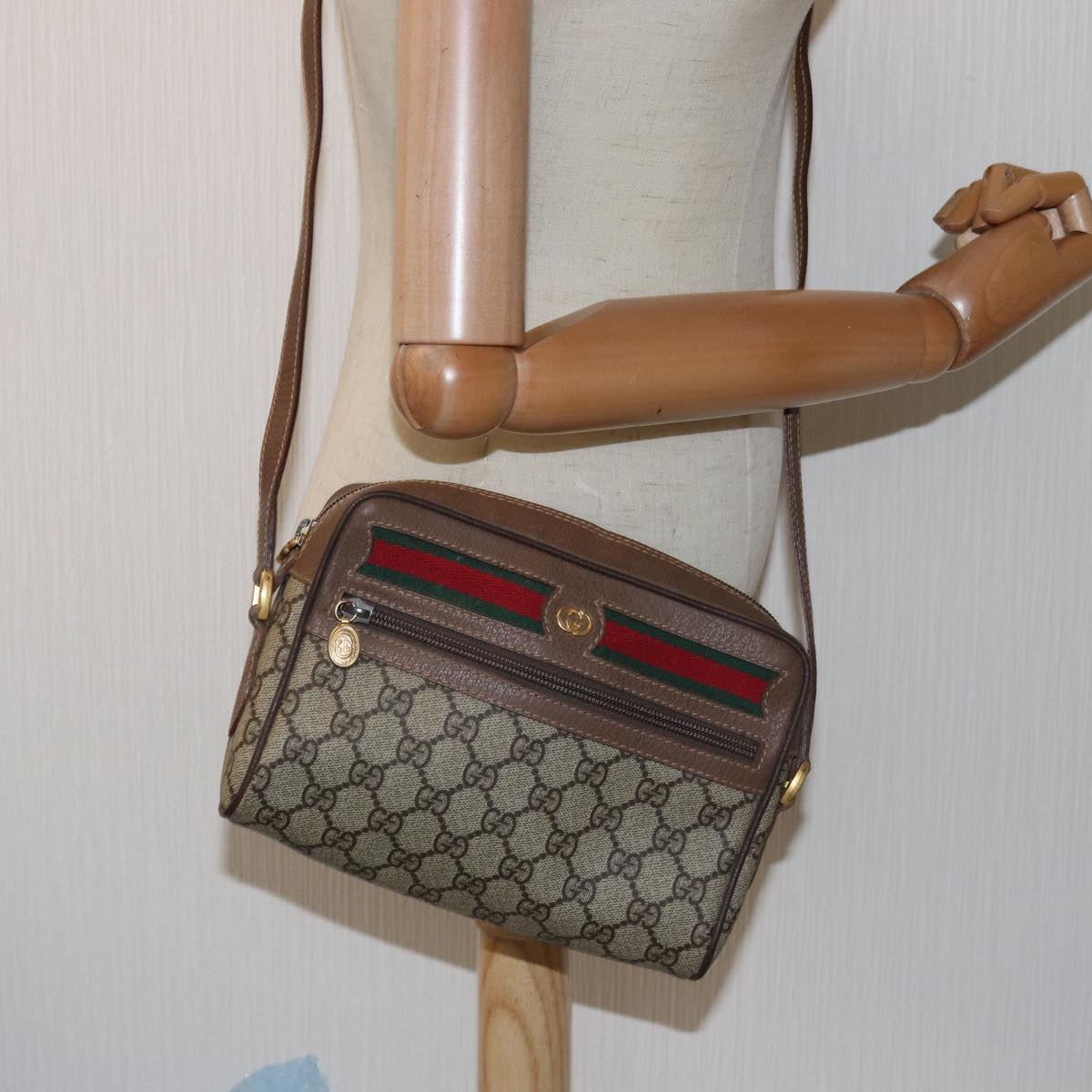 GUCCI GG Supreme Web Sherry Line Shoulder Bag PVC Beige 001 50 6655 bs14987