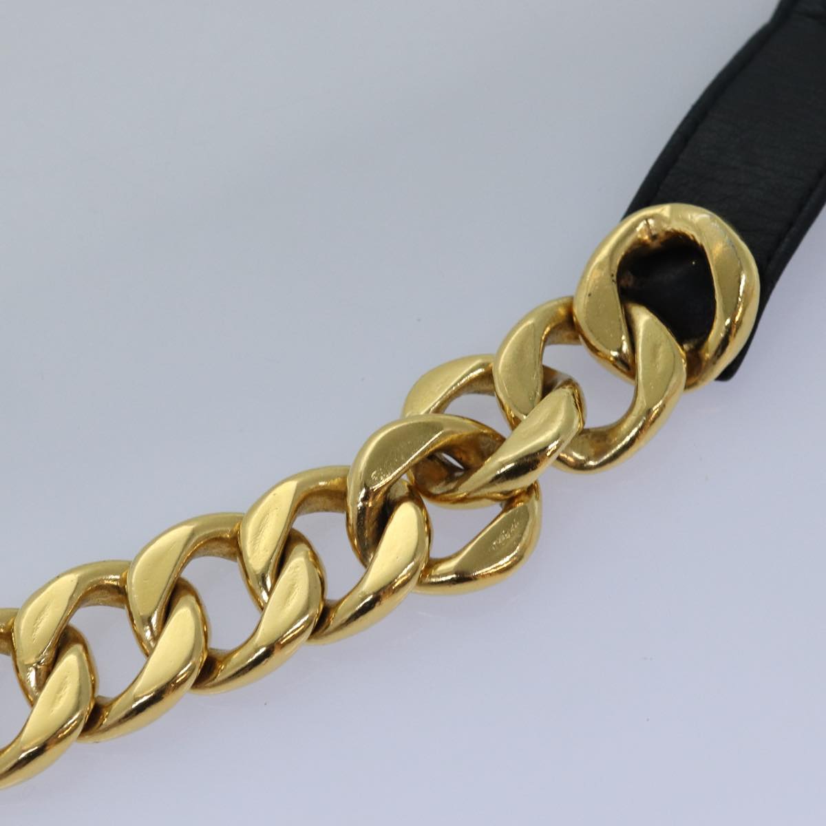 CHANEL Chain Belt metal 31.1"" Gold Black CC bs14988